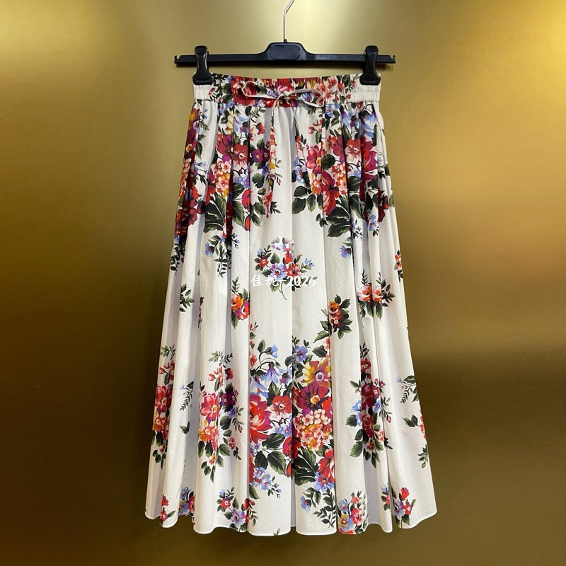 Embossed floral high-waist A-line midi skirt