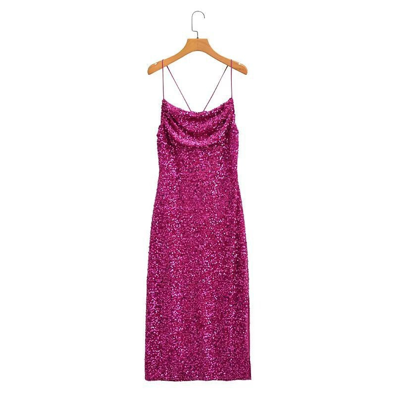 Women's sequin strap long slim dress