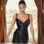 Side-slit stretch strap midi dress