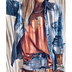 Women's Spring Autumn Long-Sleeved Denim Shirt Vintage Washed Pocket Outerwear Shirt
