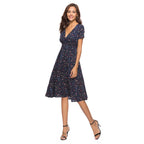 Women's Floral Chiffon V-Neck Midi Dress