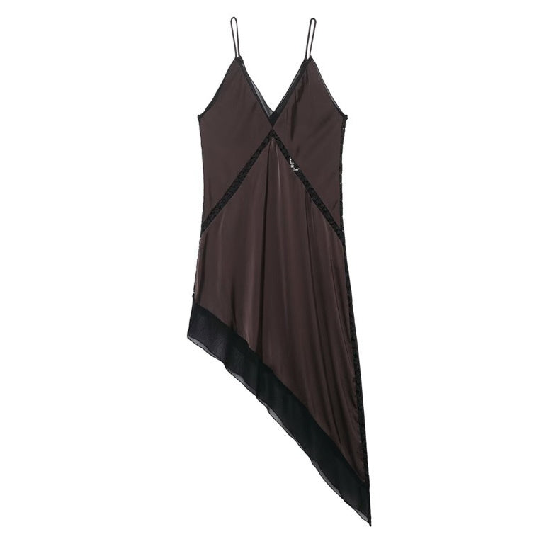 Striped pleated asymmetric midi dress