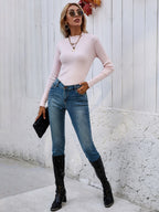 Women's Turtleneck Knit Top – Long-Sleeve Solid Color