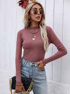 Women's Turtleneck Knit Top – Long-Sleeve Solid Color