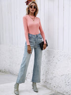 Women's Turtleneck Knit Top – Long-Sleeve Solid Color