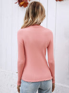 Women's Turtleneck Knit Top – Long-Sleeve Solid Color