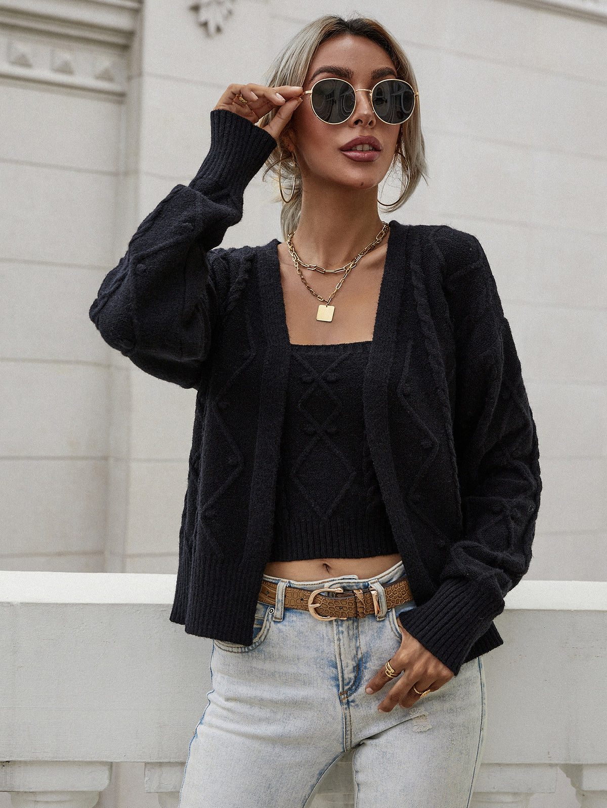 Women's Autumn Winter New Loose Twisted String Woven Cardigan