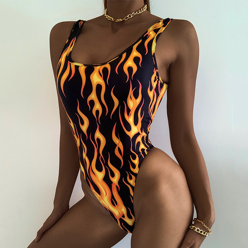 Fire Print One-piece Swimwear