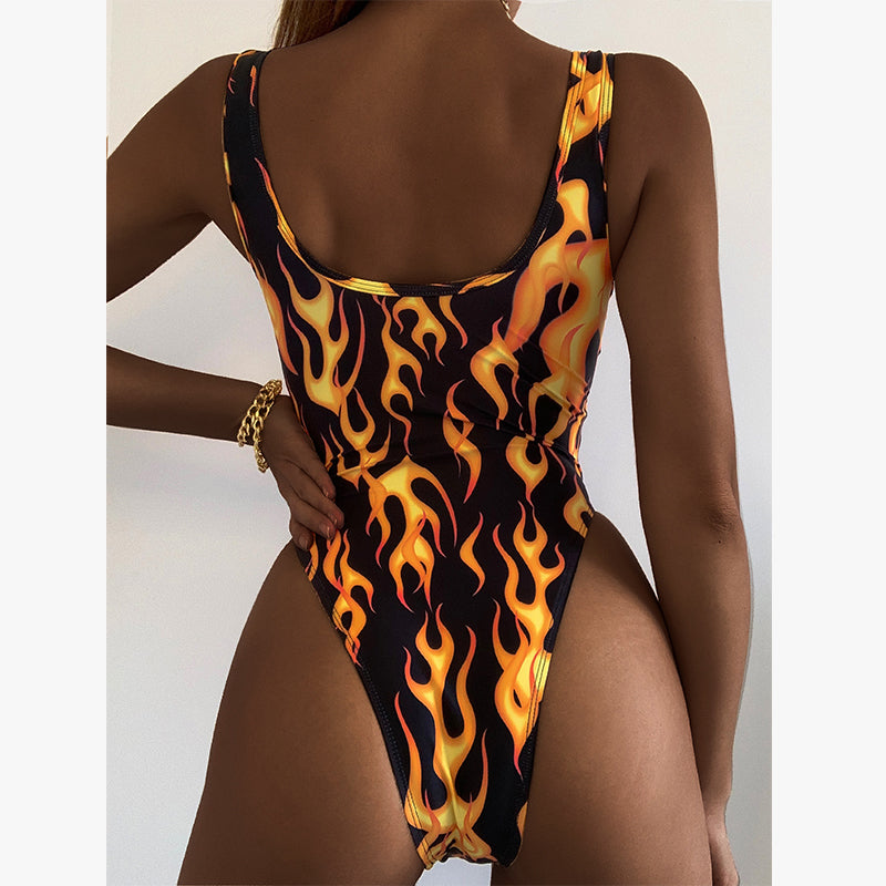 Fire Print One-piece Swimwear