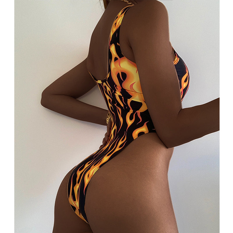 Fire Print One-piece Swimwear