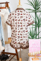 White Cherry Leopard Bow Pajama Set