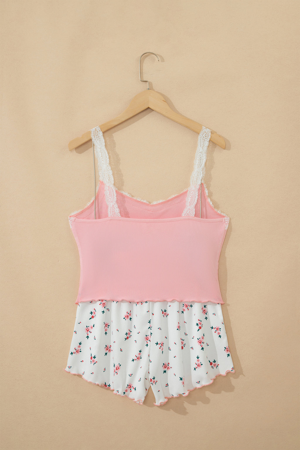 Pink Ribbed Knit Floral Pajama Set