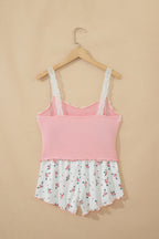 Pink Ribbed Knit Floral Pajama Set