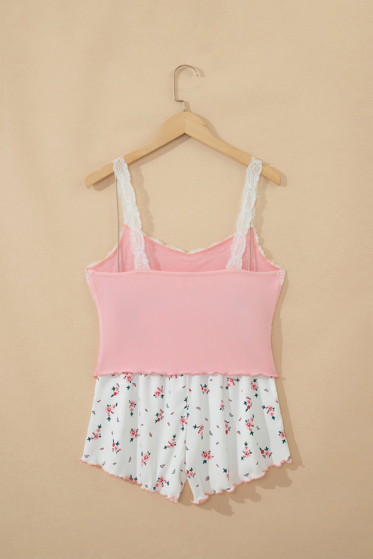 Pink Ribbed Knit Floral Pajama Set