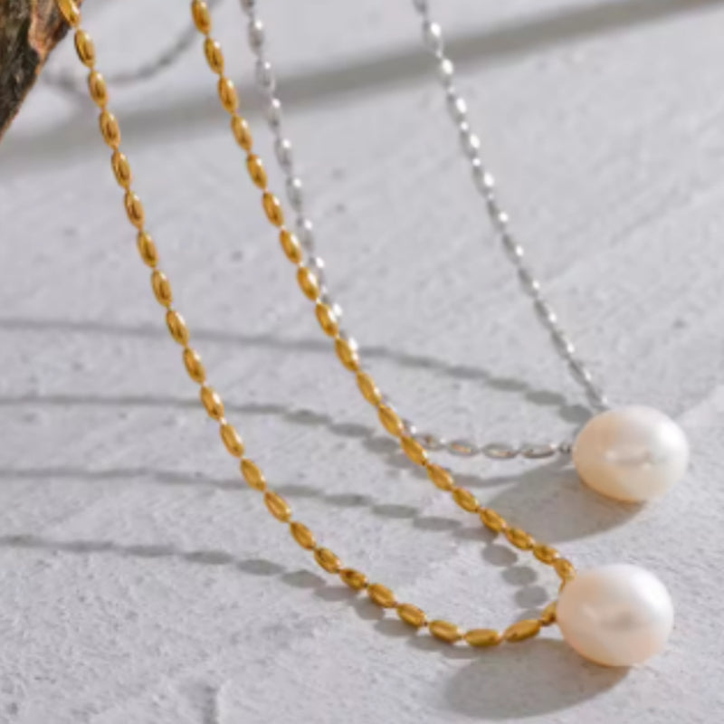 Natural pearl bead stainless steel necklace