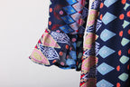 Women's Spring Summer Women Clothing Wooden Ear Dress Geometric Abstract Print Flared Sleeve Cardigan Loose Dress