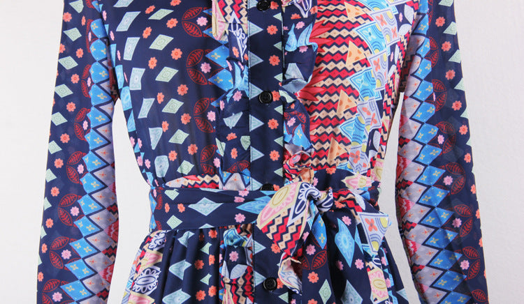 Women's Spring Summer Women Clothing Wooden Ear Dress Geometric Abstract Print Flared Sleeve Cardigan Loose Dress