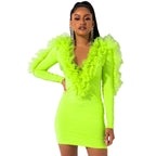 Women's V-Neck Ruffle Butterfly-Sleeve Dress