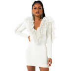 Women's V-Neck Ruffle Butterfly-Sleeve Dress