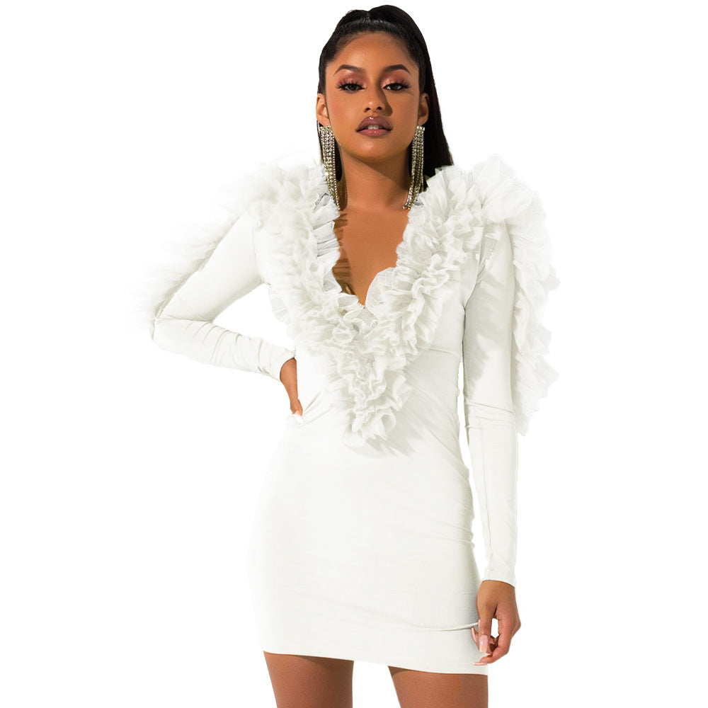 Women's V-Neck Ruffle Butterfly-Sleeve Dress