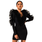 Women's V-Neck Ruffle Butterfly-Sleeve Dress
