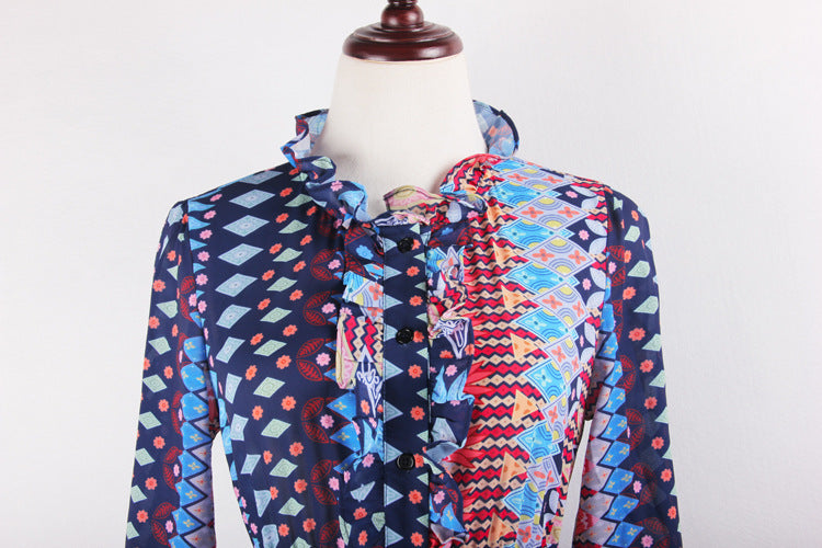 Women's Spring Summer Women Clothing Wooden Ear Dress Geometric Abstract Print Flared Sleeve Cardigan Loose Dress