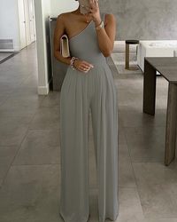 Same as Web Celebrities Concise One-Shoulder Asymmetric Comfortable Jumpsuit