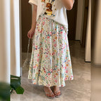 Plus-size floral ruffle long skirt