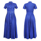 Women's Belted Collared A-Line Midi Dress