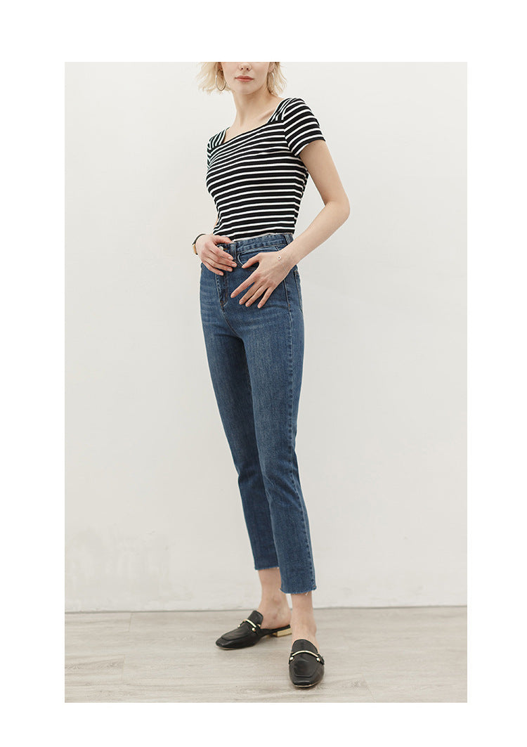 Women's Striped Knit Short Sleeve T-Shirt