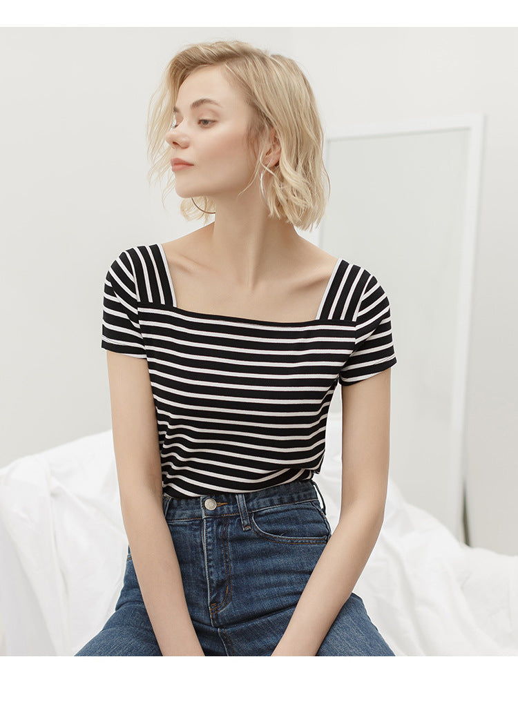 Women's Striped Knit Short Sleeve T-Shirt