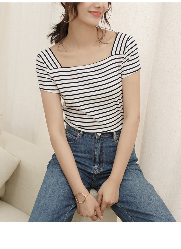 Women's Striped Knit Short Sleeve T-Shirt