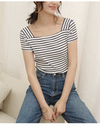 Women's Striped Knit Short Sleeve T-Shirt