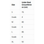 Under bust circumference size chart table (cm) for S–XL