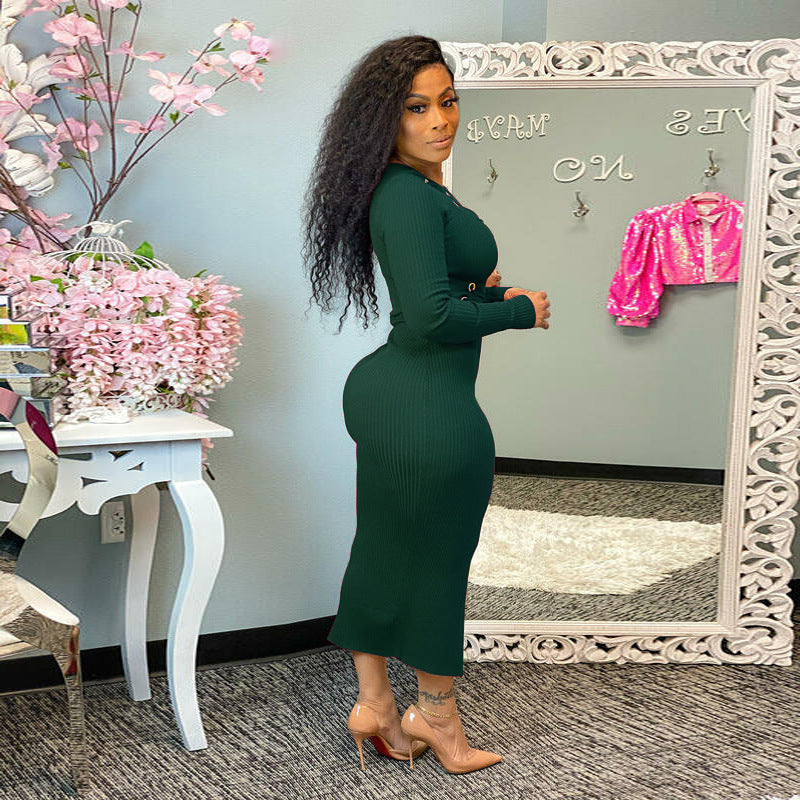 Sunken Stripe Hollow Out Cutout Out Strap Tight Dress