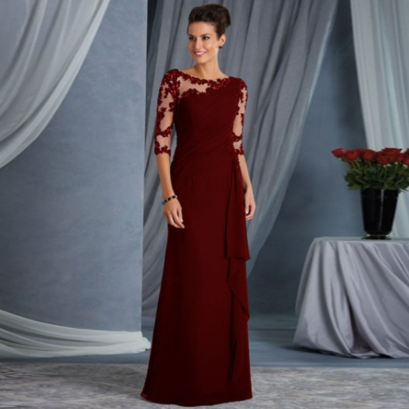 Women's Crew-Neck Lace Long-Sleeve Wedding Dress