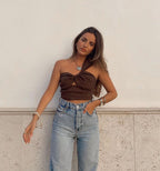 Women's Early Spring Women Clothing Design Halter Linen Short Top