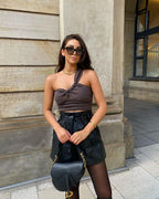 Women's Early Spring Women Clothing Design Halter Linen Short Top