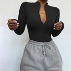 Long-sleeve Zipper Slim Fit Slim Looking Base Bodysuit Autumn