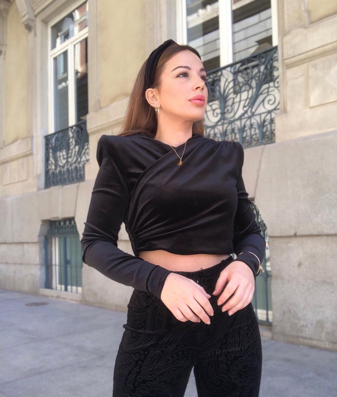 Velvet Pleated Round Neck Crop Top