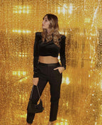 Velvet Pleated Round Neck Crop Top