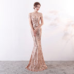 Women's Off the Shoulder Gown Long Fishtail Sequin Evening Dress Slim