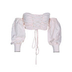 Women's Off Shoulder Tube Lace Up Bare Cropped Slim Fit T-Shirt