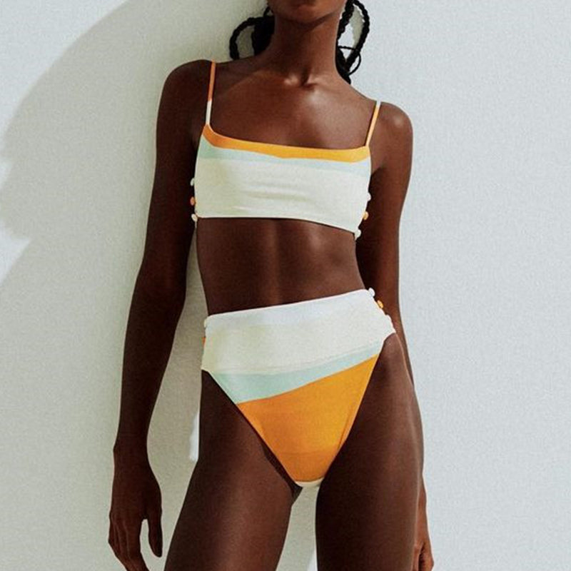 Buttons Bandeau Bikini Swimwear
