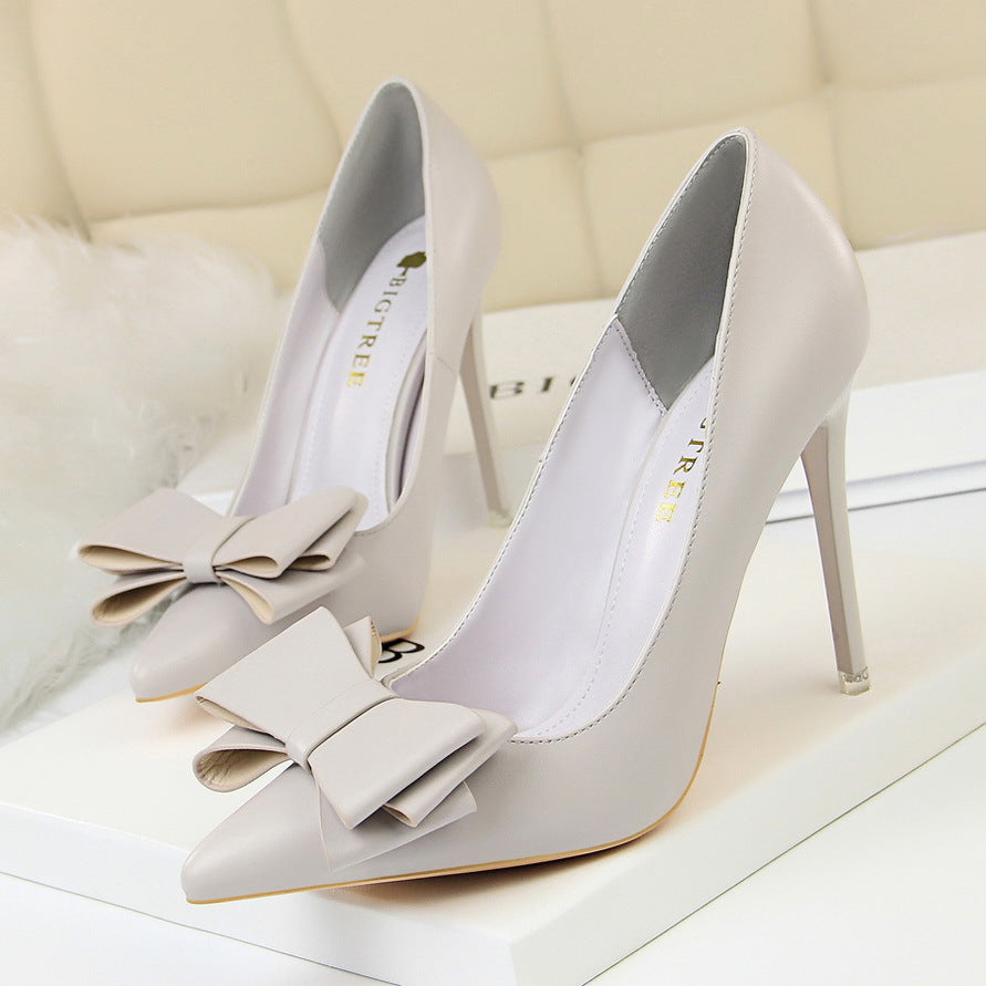 Women's Sweet High Heels Stiletto Heel Delicate Slimming Shallow Mouth Pointed Toe Bowknot Pumps
