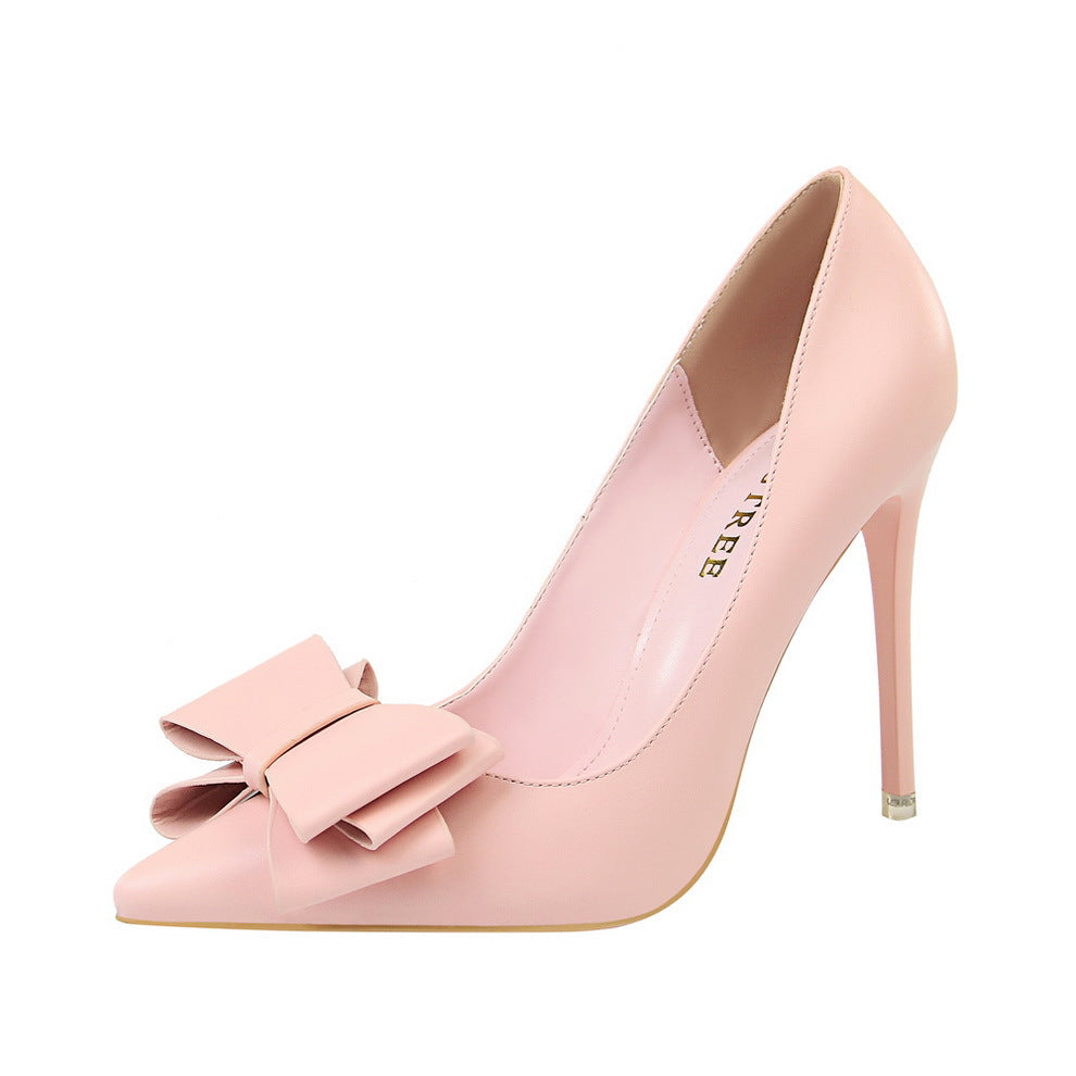 Women's Sweet High Heels Stiletto Heel Delicate Slimming Shallow Mouth Pointed Toe Bowknot Pumps