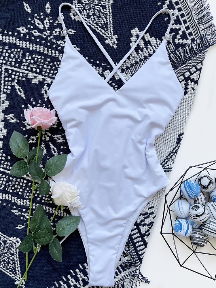 White Neck One-piece Swimwear
