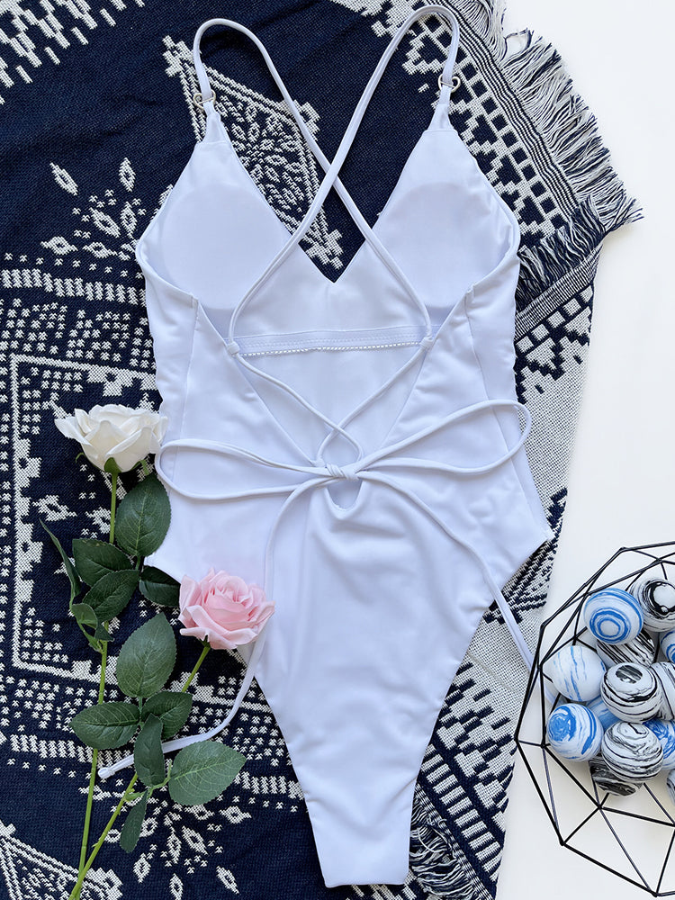 White Neck One-piece Swimwear