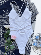 White Neck One-piece Swimwear