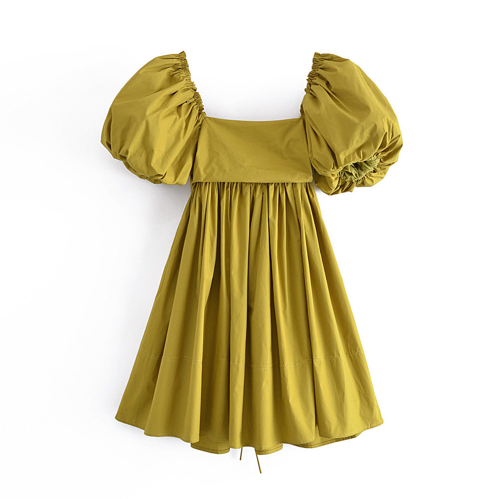 Women's Square Neck Puff Sleeve Smocked Mini Dress